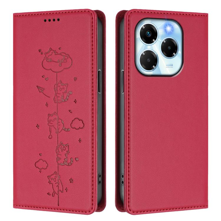 For Infinix Note 40x 5G Cute Cats Embossed Magnetic RFID Vegan Leather Phone Case