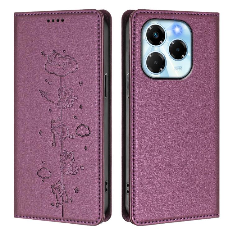 For Infinix Note 40x 5G Cute Cats Embossed Magnetic RFID Vegan Leather Phone Case