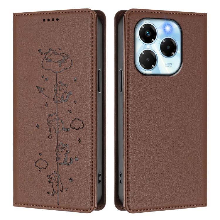 For Infinix Note 40x 5G Cute Cats Embossed Magnetic RFID Vegan Leather Phone Case