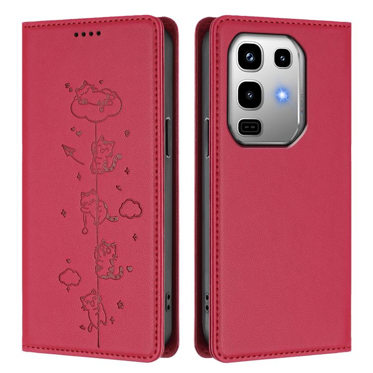 For Infinix Note 50 Pro 4G / Note 50 4G Cute Cats Embossed Magnetic RFID Vegan Leather Phone Case