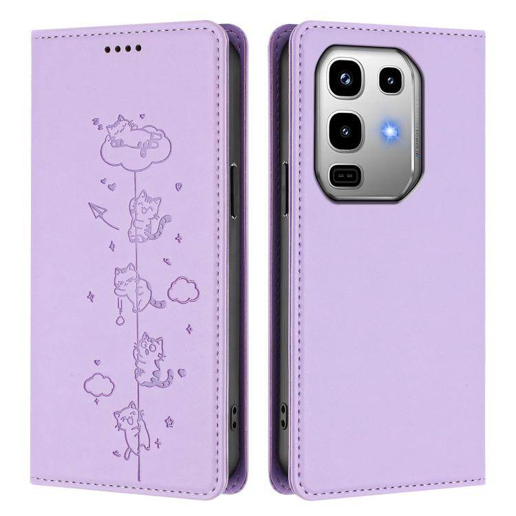 For Infinix Note 50 Pro 4G / Note 50 4G Cute Cats Embossed Magnetic RFID Vegan Leather Phone Case