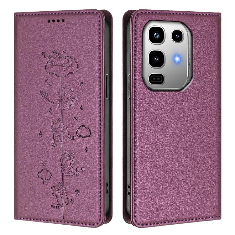 For Infinix Note 50 Pro 4G / Note 50 4G Cute Cats Embossed Magnetic RFID Vegan Leather Phone Case