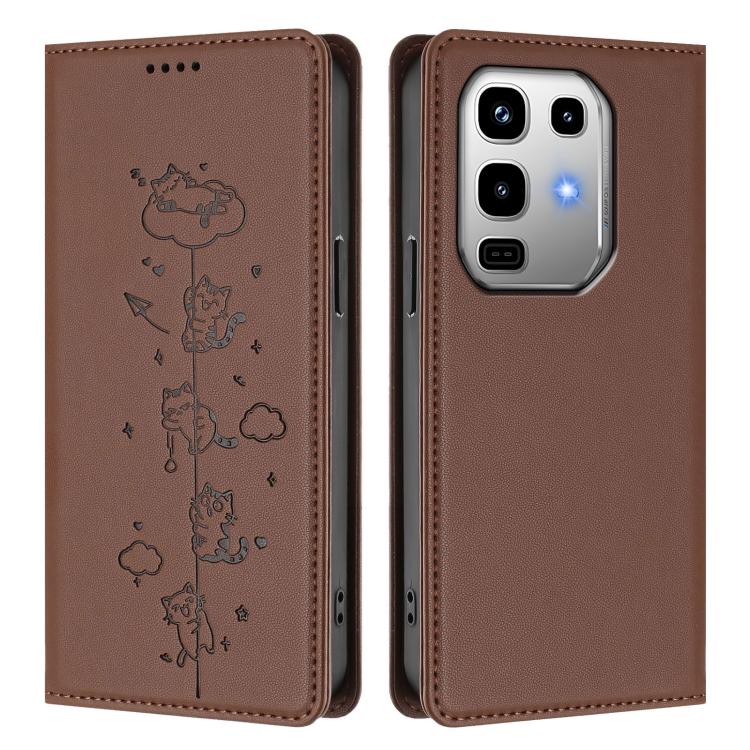 For Infinix Note 50 Pro 4G / Note 50 4G Cute Cats Embossed Magnetic RFID Vegan Leather Phone Case
