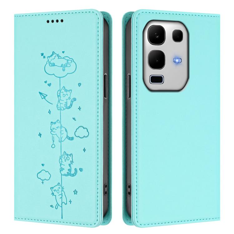 For Infinix Note 50s Cute Cats Embossed Magnetic RFID Vegan Leather Phone Case