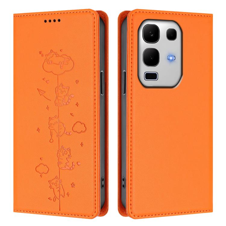 For Infinix Note 50s Cute Cats Embossed Magnetic RFID Vegan Leather Phone Case