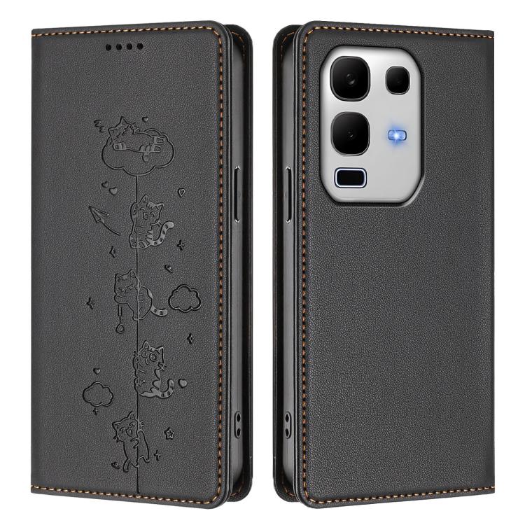 For Infinix Note 50s Cute Cats Embossed Magnetic RFID Vegan Leather Phone Case