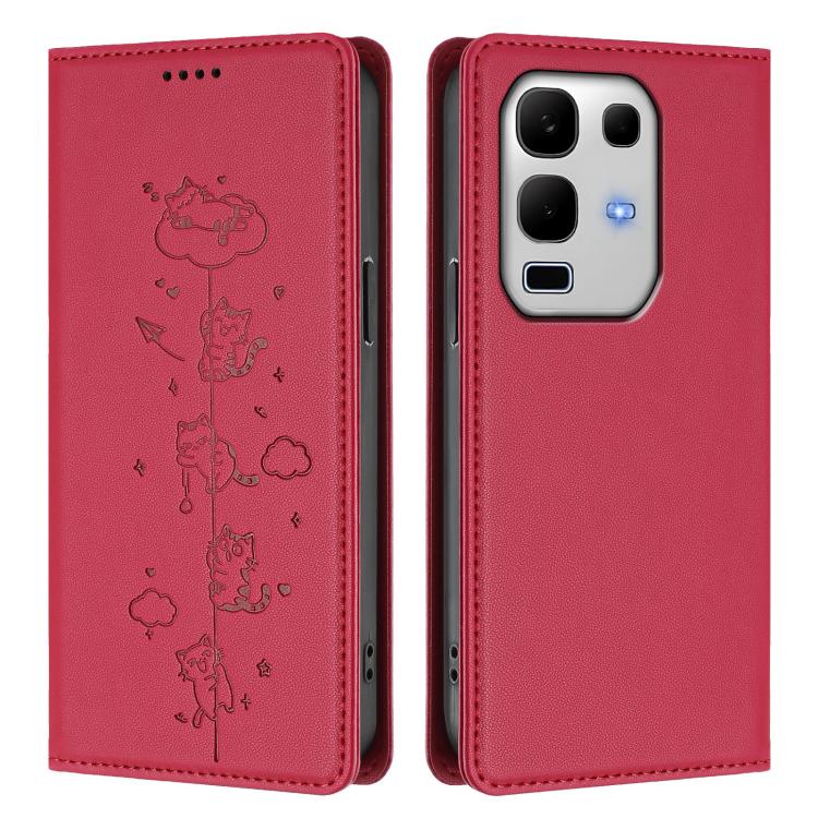 For Infinix Note 50s Cute Cats Embossed Magnetic RFID Vegan Leather Phone Case