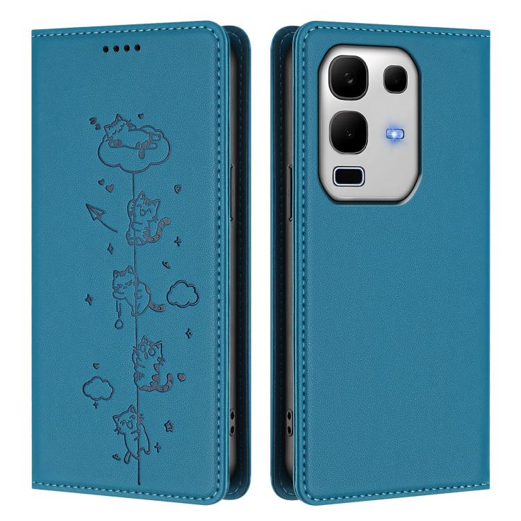 For Infinix Note 50s Cute Cats Embossed Magnetic RFID Vegan Leather Phone Case