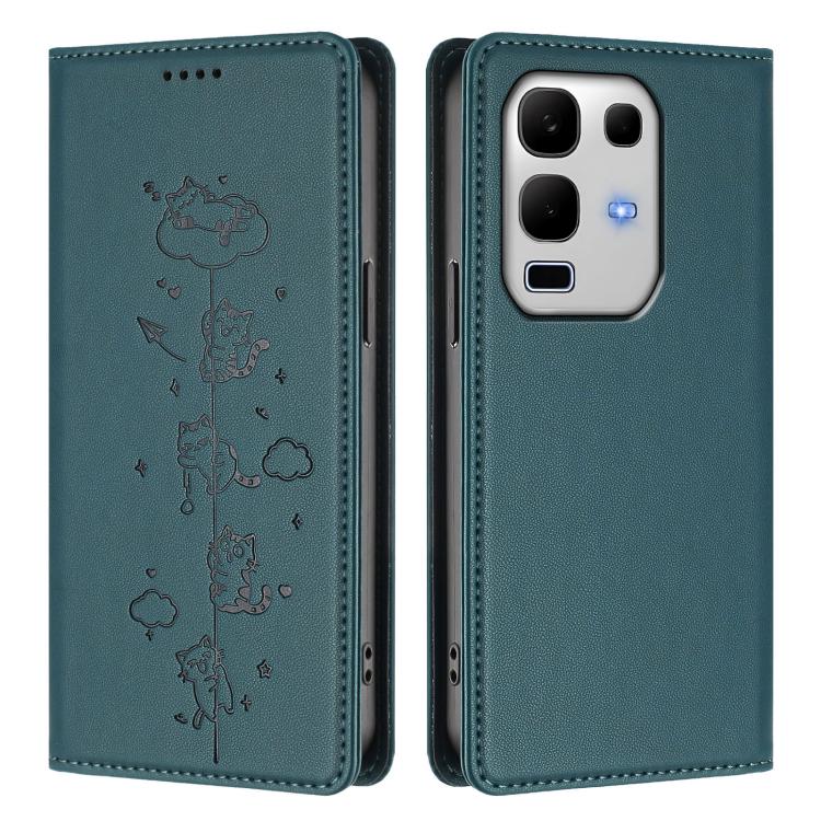 For Infinix Note 50s Cute Cats Embossed Magnetic RFID Vegan Leather Phone Case