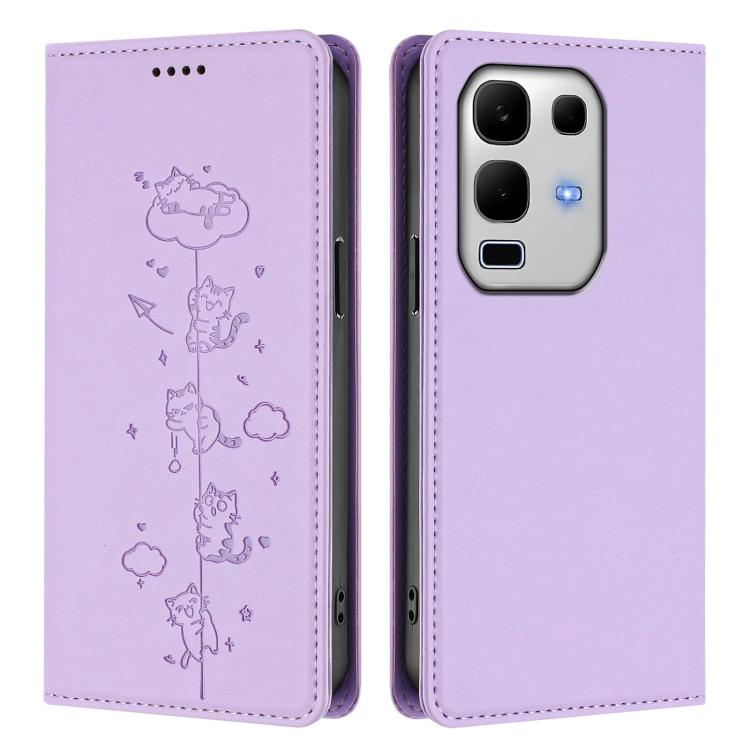 For Infinix Note 50s Cute Cats Embossed Magnetic RFID Vegan Leather Phone Case