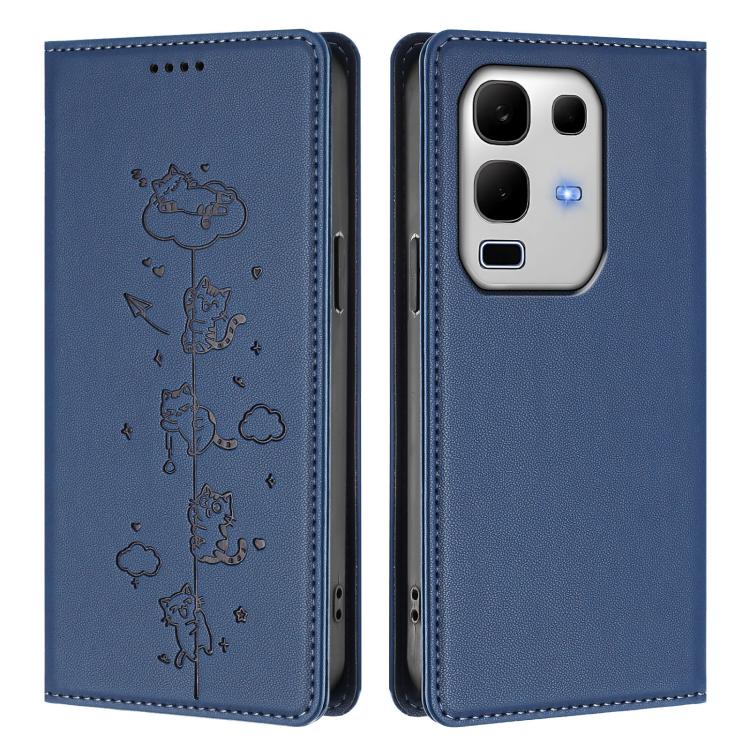 For Infinix Note 50s Cute Cats Embossed Magnetic RFID Vegan Leather Phone Case
