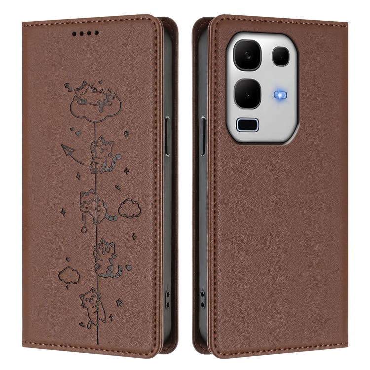For Infinix Note 50s Cute Cats Embossed Magnetic RFID Vegan Leather Phone Case