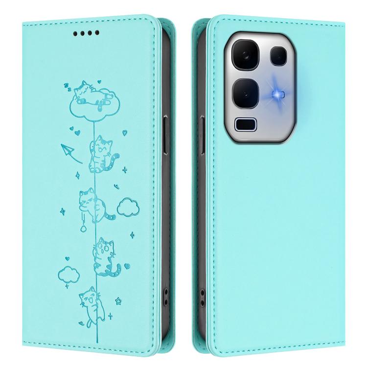 For Infinix Note 50x 5G Cute Cats Embossed Magnetic RFID Vegan Leather Phone Case