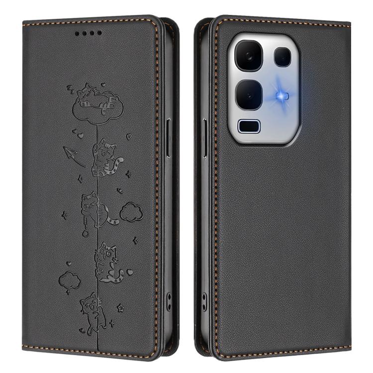 For Infinix Note 50x 5G Cute Cats Embossed Magnetic RFID Vegan Leather Phone Case