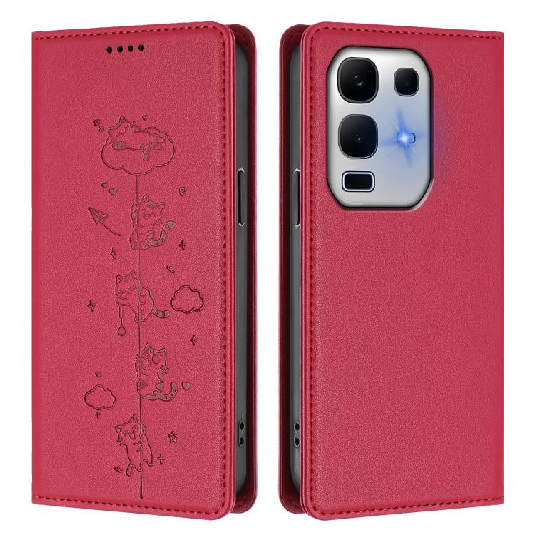 For Infinix Note 50x 5G Cute Cats Embossed Magnetic RFID Vegan Leather Phone Case