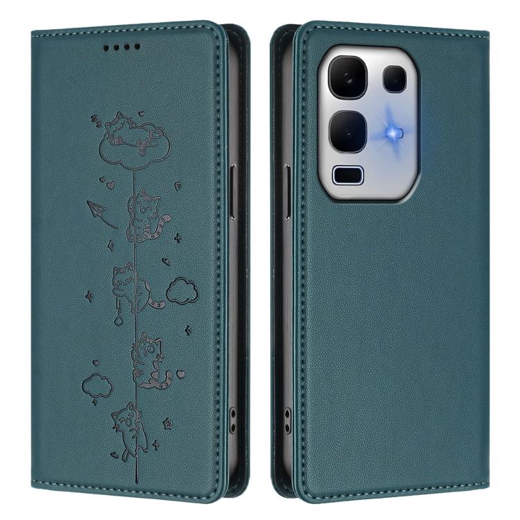 For Infinix Note 50x 5G Cute Cats Embossed Magnetic RFID Vegan Leather Phone Case