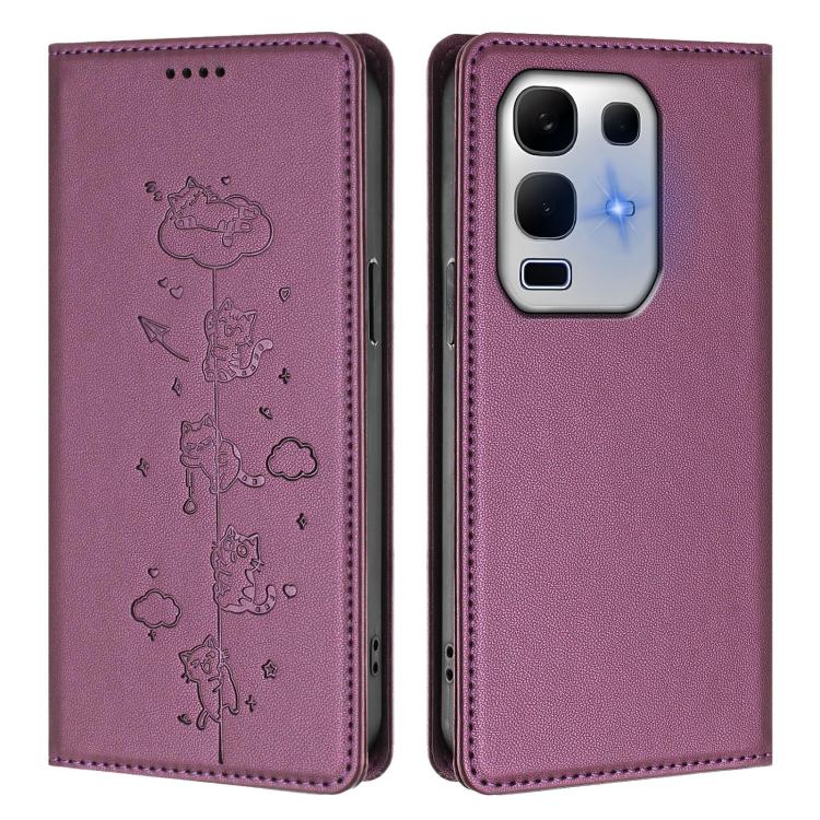 For Infinix Note 50x 5G Cute Cats Embossed Magnetic RFID Vegan Leather Phone Case