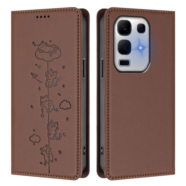 For Infinix Note 50x 5G Cute Cats Embossed Magnetic RFID Vegan Leather Phone Case