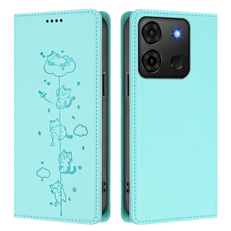 For Infinix Smart 7 Plus / Smart 7 HD Cute Cats Embossed Magnetic RFID Vegan Leather Phone Case