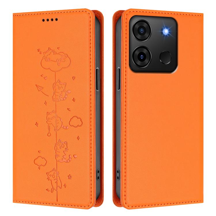For Infinix Smart 7 Plus / Smart 7 HD Cute Cats Embossed Magnetic RFID Vegan Leather Phone Case