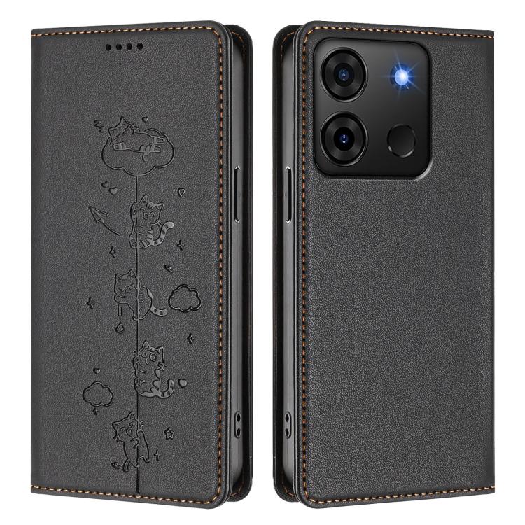 For Infinix Smart 7 Plus / Smart 7 HD Cute Cats Embossed Magnetic RFID Vegan Leather Phone Case