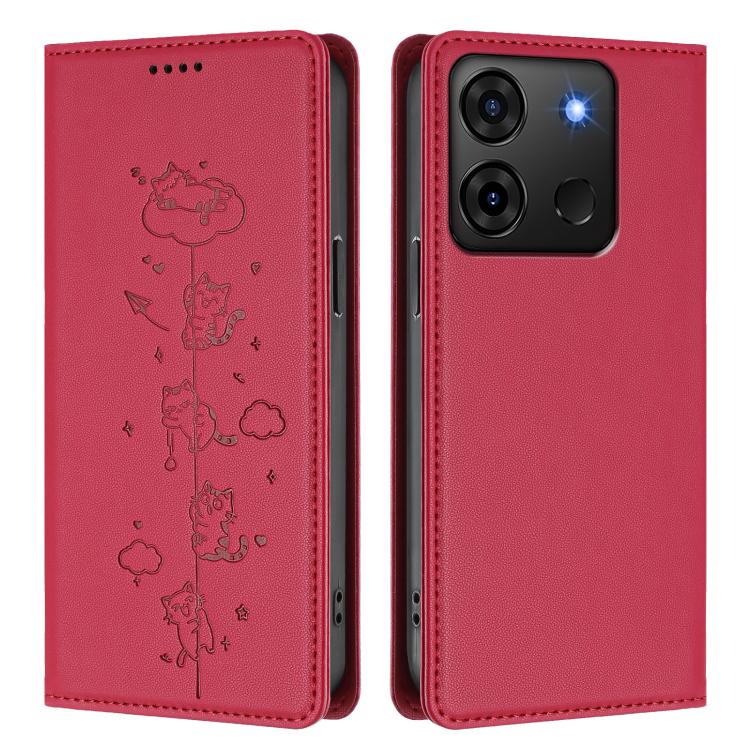 For Infinix Smart 7 Plus / Smart 7 HD Cute Cats Embossed Magnetic RFID Vegan Leather Phone Case