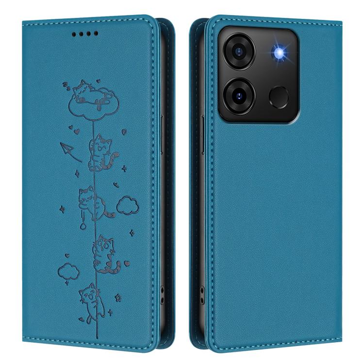 For Infinix Smart 7 Plus / Smart 7 HD Cute Cats Embossed Magnetic RFID Vegan Leather Phone Case