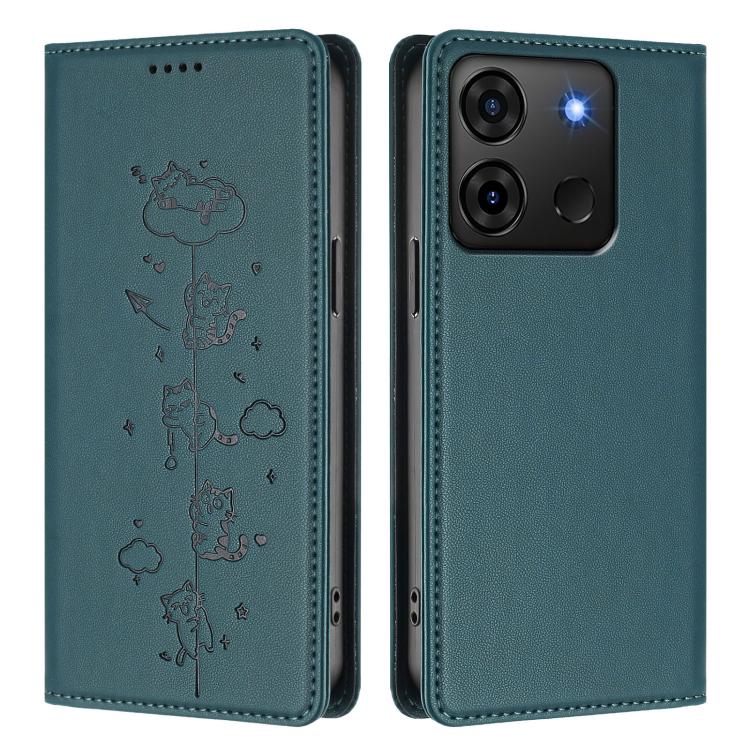 For Infinix Smart 7 Plus / Smart 7 HD Cute Cats Embossed Magnetic RFID Vegan Leather Phone Case