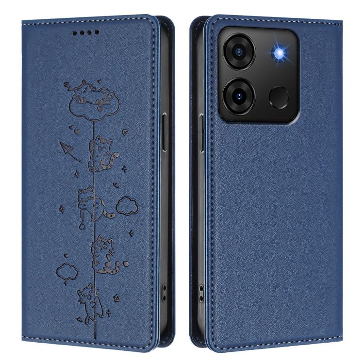 For Infinix Smart 7 Plus / Smart 7 HD Cute Cats Embossed Magnetic RFID Vegan Leather Phone Case