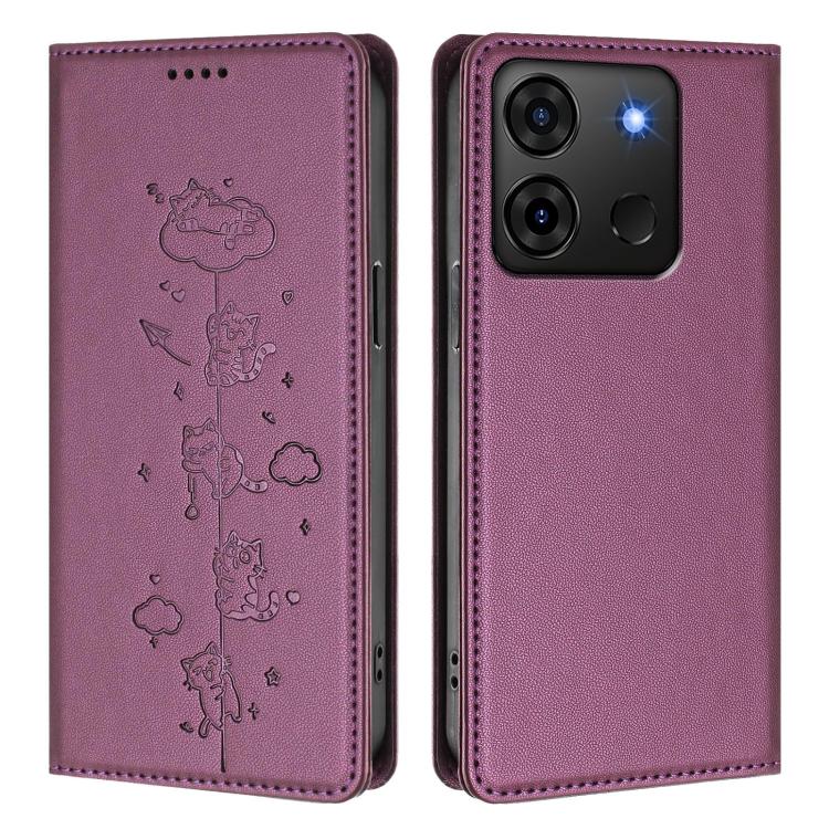 For Infinix Smart 7 Plus / Smart 7 HD Cute Cats Embossed Magnetic RFID Vegan Leather Phone Case