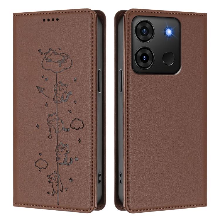 For Infinix Smart 7 Plus / Smart 7 HD Cute Cats Embossed Magnetic RFID Vegan Leather Phone Case