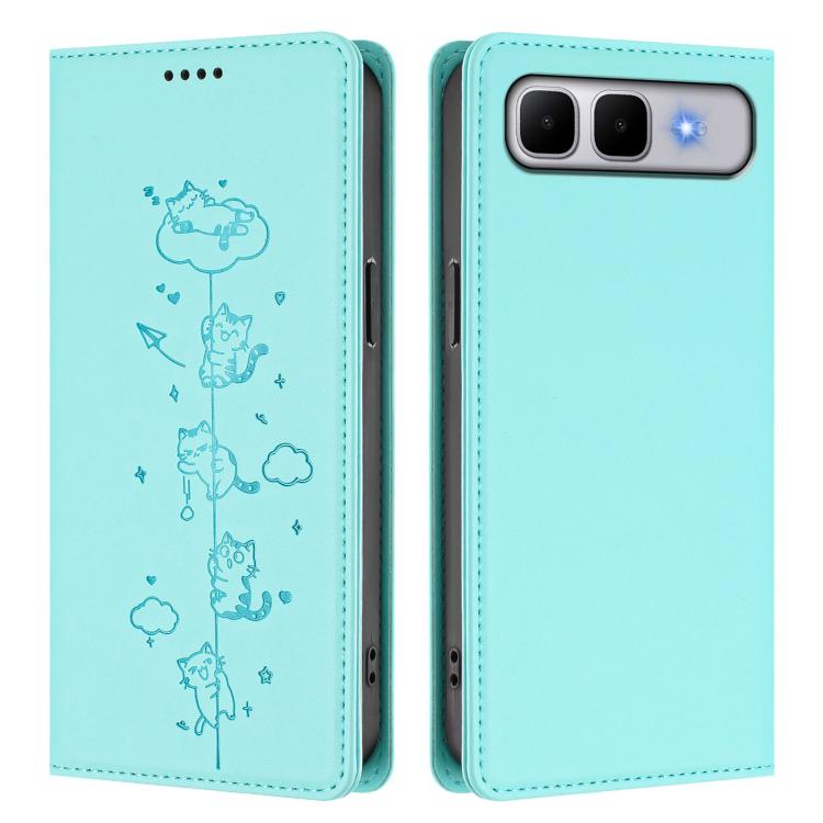 For Infinix Smart 10 Plus Cute Cats Embossed Magnetic RFID Vegan Leather Phone Case