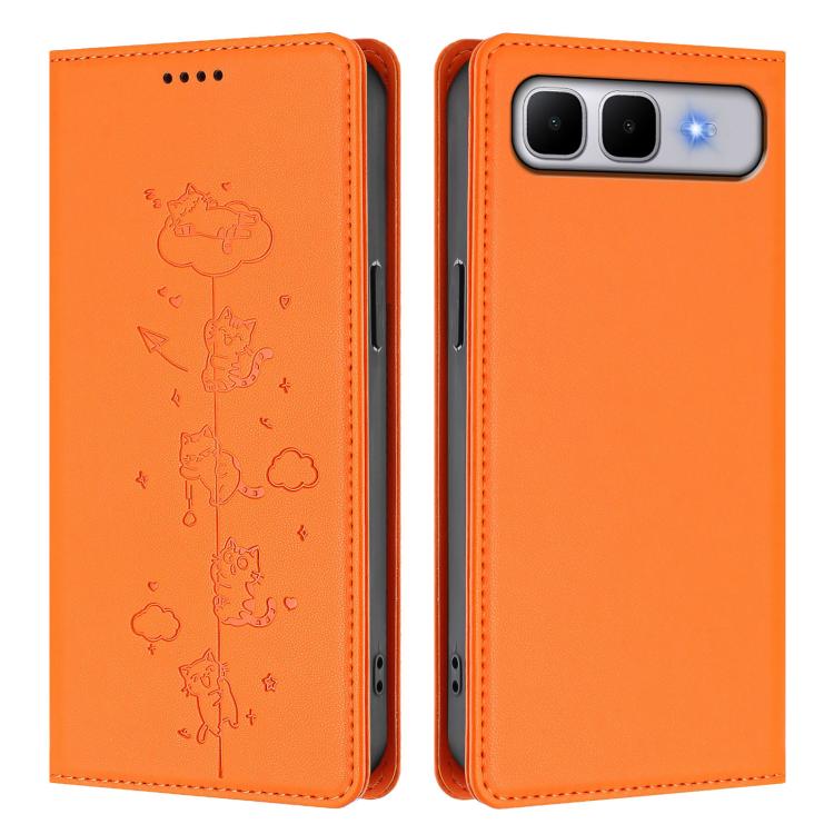 For Infinix Smart 10 Plus Cute Cats Embossed Magnetic RFID Vegan Leather Phone Case