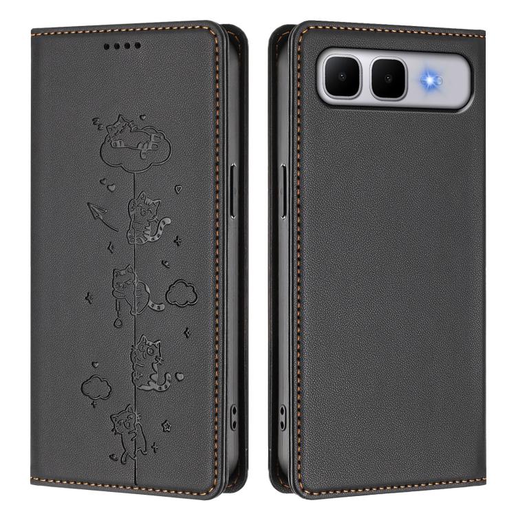 For Infinix Smart 10 Plus Cute Cats Embossed Magnetic RFID Vegan Leather Phone Case