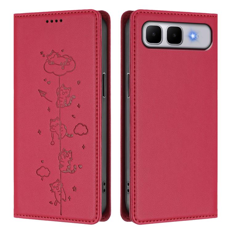 For Infinix Smart 10 Plus Cute Cats Embossed Magnetic RFID Vegan Leather Phone Case