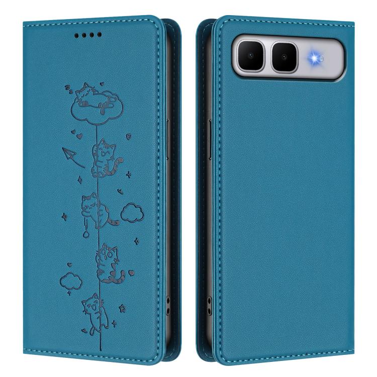 For Infinix Smart 10 Plus Cute Cats Embossed Magnetic RFID Vegan Leather Phone Case