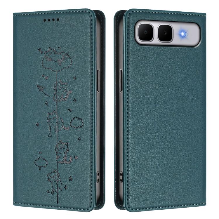 For Infinix Smart 10 Plus Cute Cats Embossed Magnetic RFID Vegan Leather Phone Case