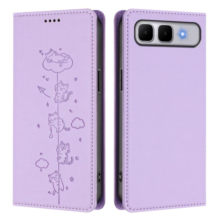 For Infinix Smart 10 Plus Cute Cats Embossed Magnetic RFID Vegan Leather Phone Case