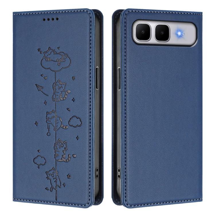 For Infinix Smart 10 Plus Cute Cats Embossed Magnetic RFID Vegan Leather Phone Case