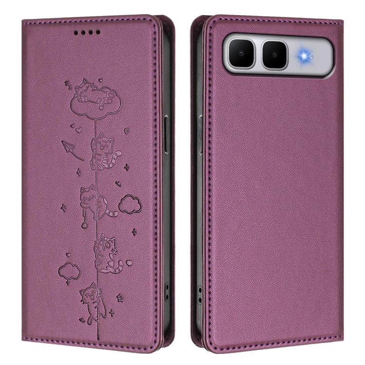 For Infinix Smart 10 Plus Cute Cats Embossed Magnetic RFID Vegan Leather Phone Case