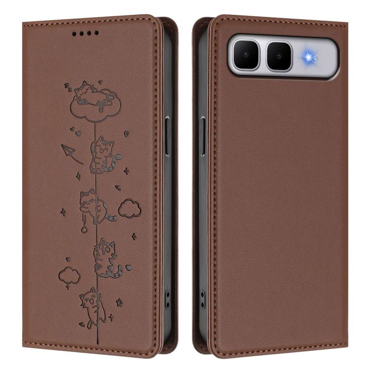 For Infinix Smart 10 Plus Cute Cats Embossed Magnetic RFID Vegan Leather Phone Case