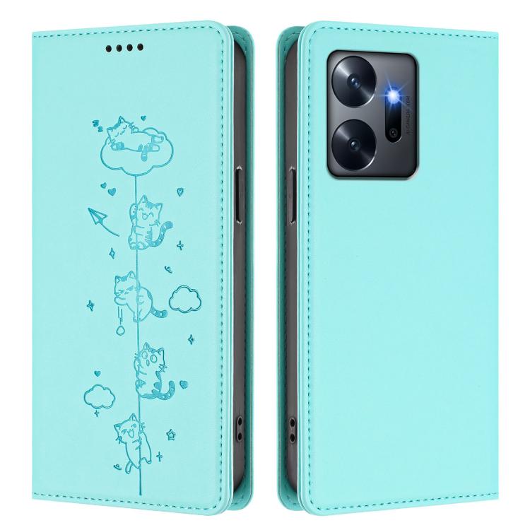 For Infinix Zero 20 Cute Cats Embossed Magnetic RFID Vegan Leather Phone Case