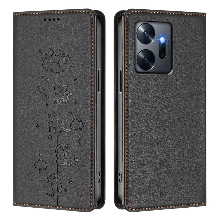 For Infinix Zero 20 Cute Cats Embossed Magnetic RFID Vegan Leather Phone Case