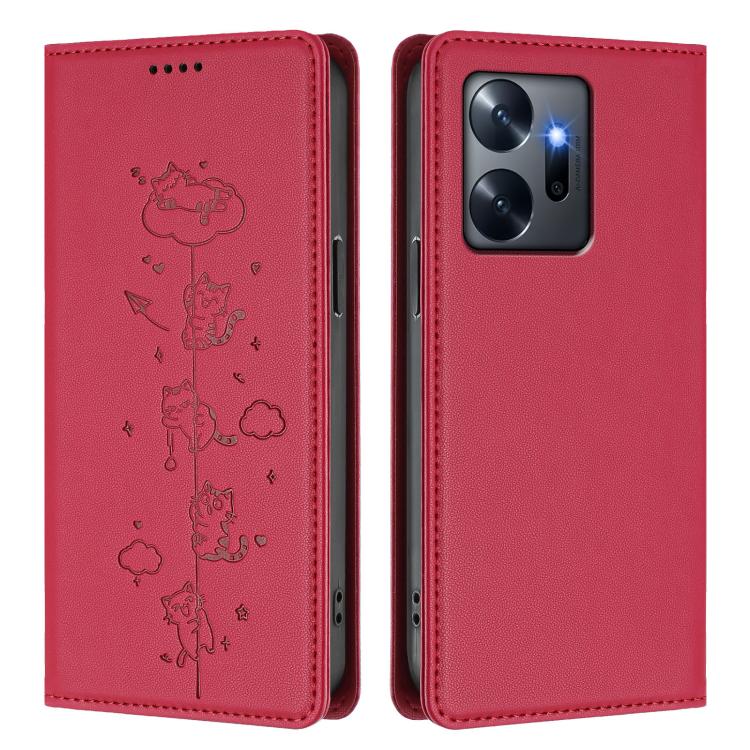 For Infinix Zero 20 Cute Cats Embossed Magnetic RFID Vegan Leather Phone Case