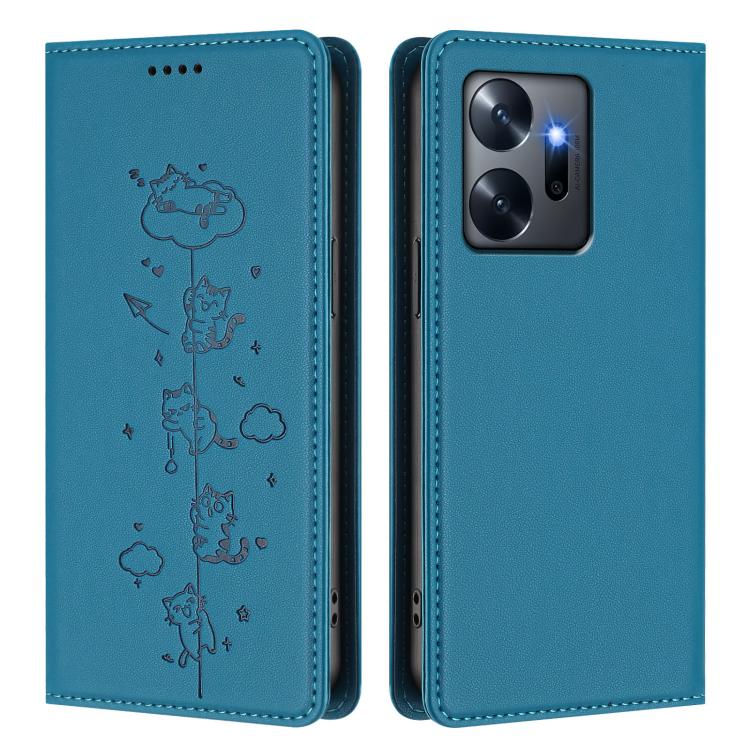 For Infinix Zero 20 Cute Cats Embossed Magnetic RFID Vegan Leather Phone Case