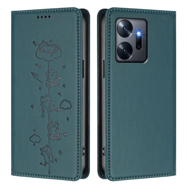 For Infinix Zero 20 Cute Cats Embossed Magnetic RFID Vegan Leather Phone Case