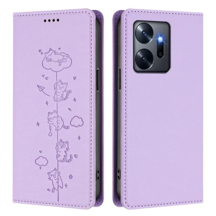 For Infinix Zero 20 Cute Cats Embossed Magnetic RFID Vegan Leather Phone Case
