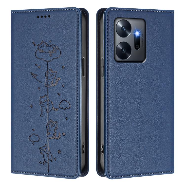 For Infinix Zero 20 Cute Cats Embossed Magnetic RFID Vegan Leather Phone Case