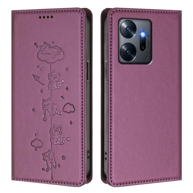 For Infinix Zero 20 Cute Cats Embossed Magnetic RFID Vegan Leather Phone Case