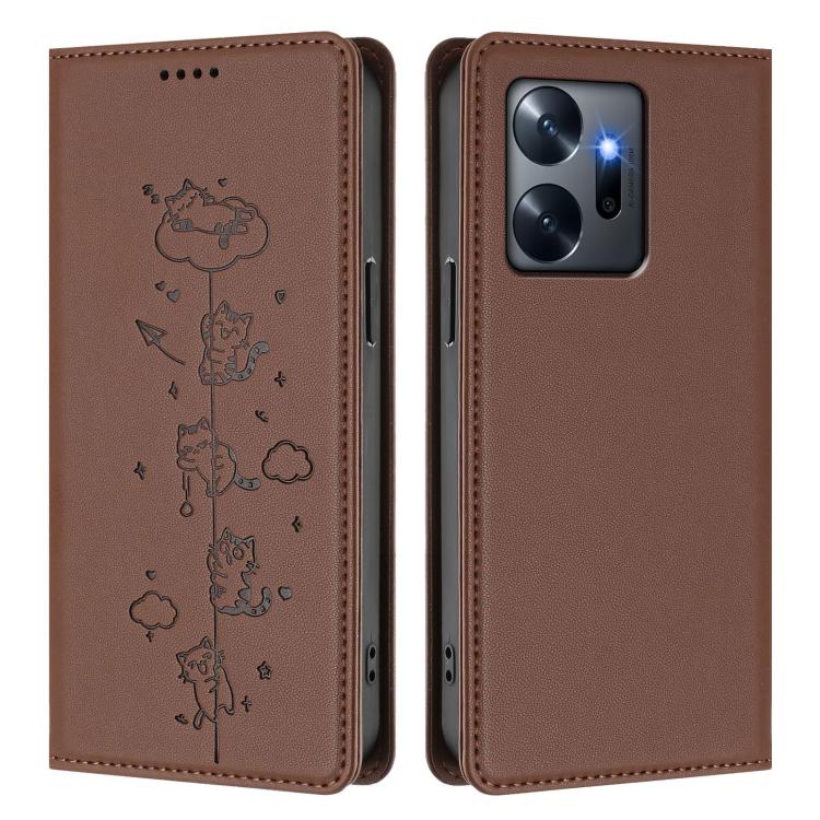 For Infinix Zero 20 Cute Cats Embossed Magnetic RFID Vegan Leather Phone Case